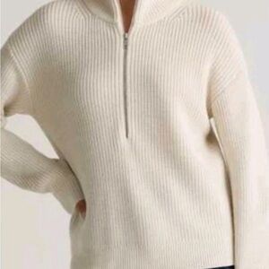 Quince Women’s 100% Mongolian Cashmere Fisherman’s 1/4 Zip Sweater Ivory Size M